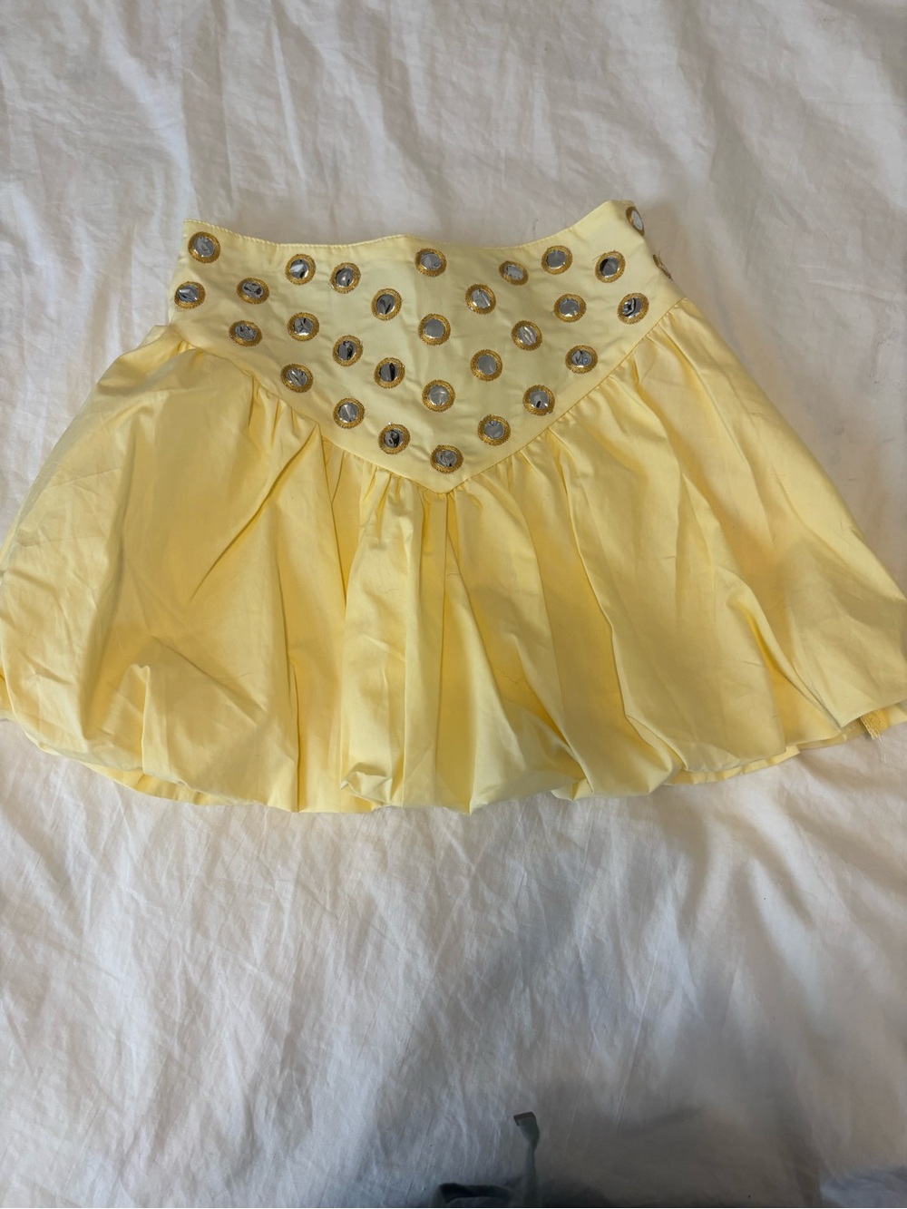 Yellow Decorative Eyelet Mini Skirt